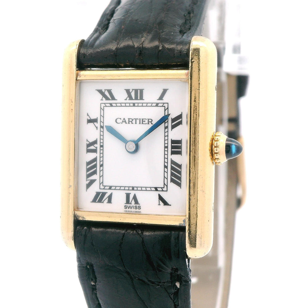 Cartier Tank Small Gold Plated Black Leather Band
