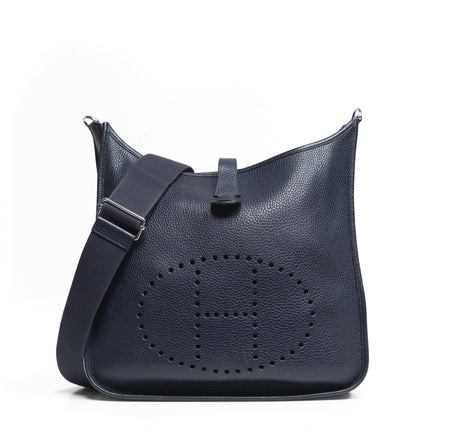 Hermes Evelyne III GM Navy Blue Leather Crossbody Handbag