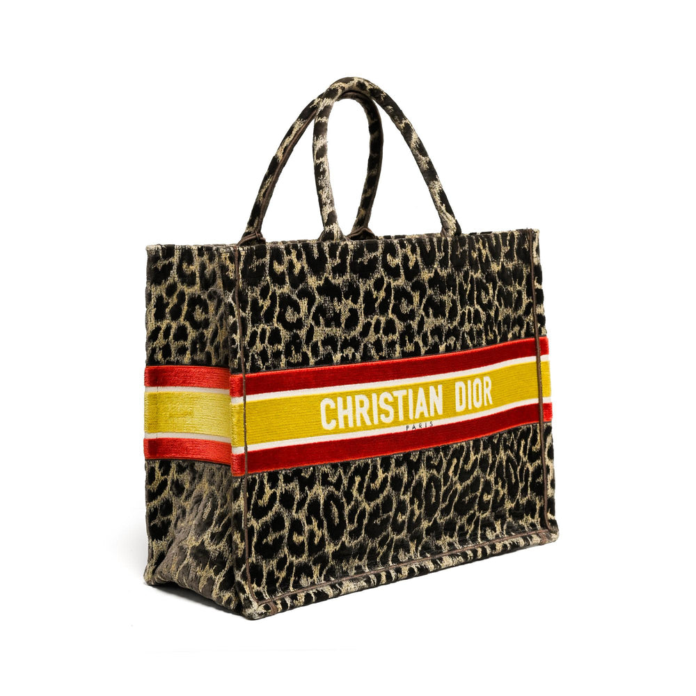 Dior Limited Edition Leopard Velvet Tote Bag - Brown, Good Condition