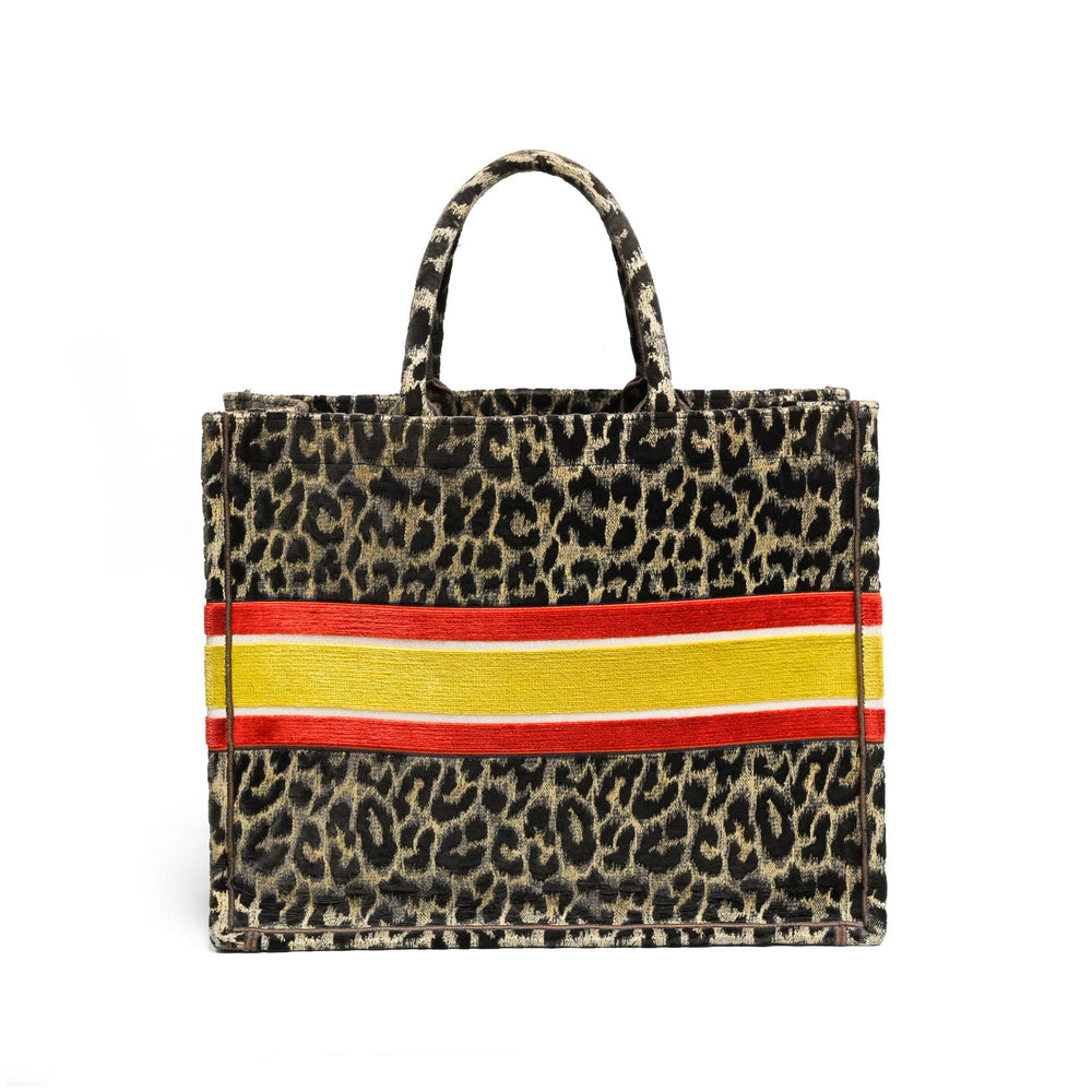 Dior Limited Edition Leopard Velvet Tote Bag - Brown, Good Condition