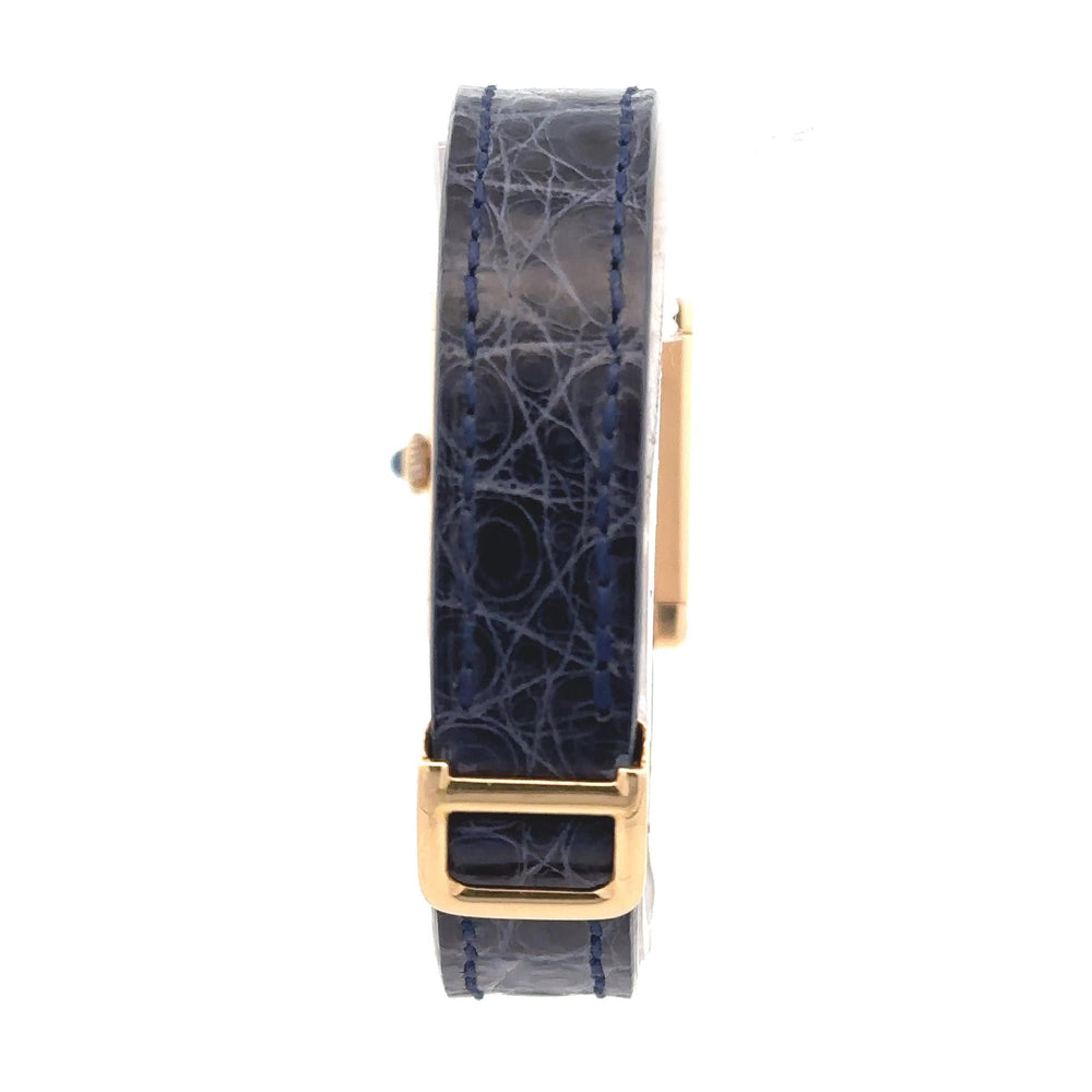 Cartier Tank 18k Gold Watch with Blue Leather Band 028453