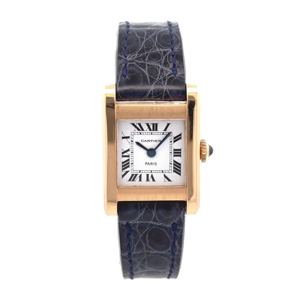 Cartier Tank 18k Gold Watch with Blue Leather Band 028453