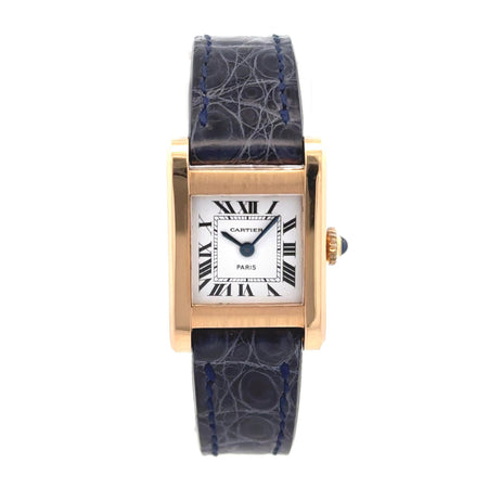 Cartier Tank 18k Gold Watch with Blue Leather Band 028453