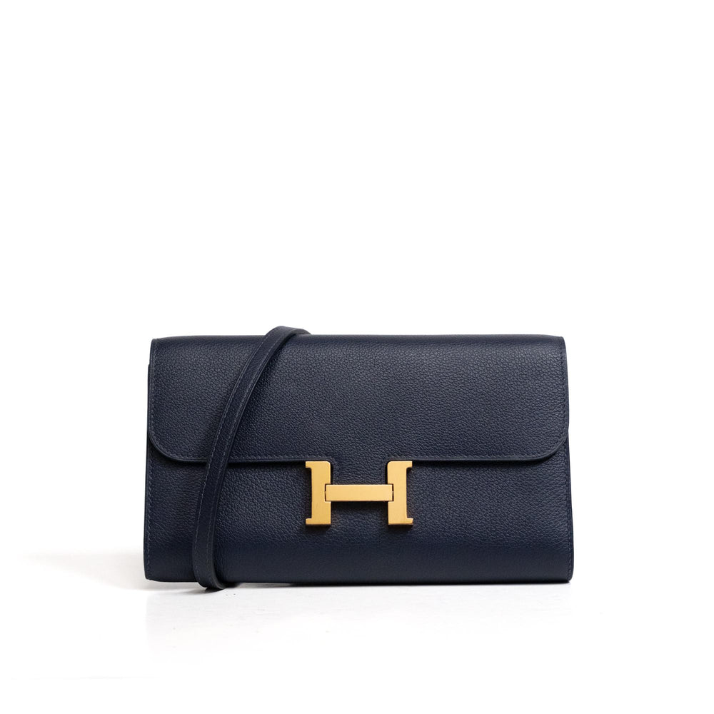 Hermes Navy Leather Constance To Go Wallet Shoulder Bag