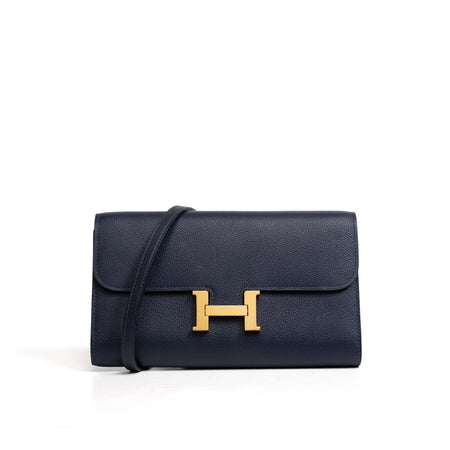 Hermes Navy Leather Constance To Go Wallet Shoulder Bag