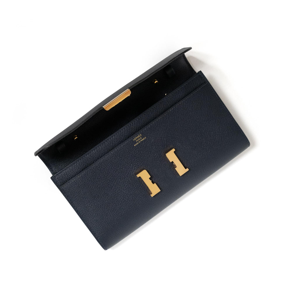 Hermes Navy Leather Constance To Go Wallet Shoulder Bag