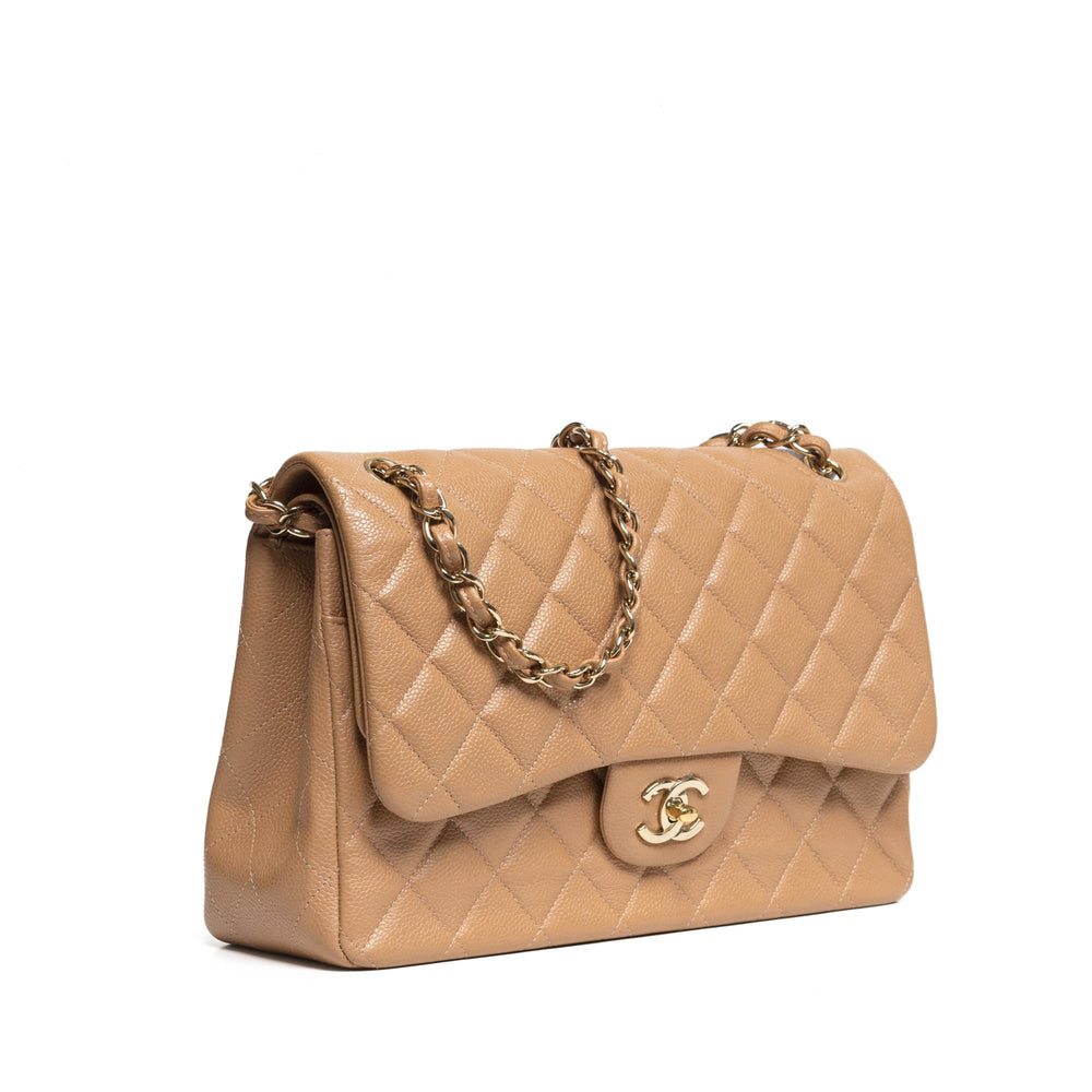 CHANEL Beige Classic Jumbo Double Flap Bag with Gold Hardware