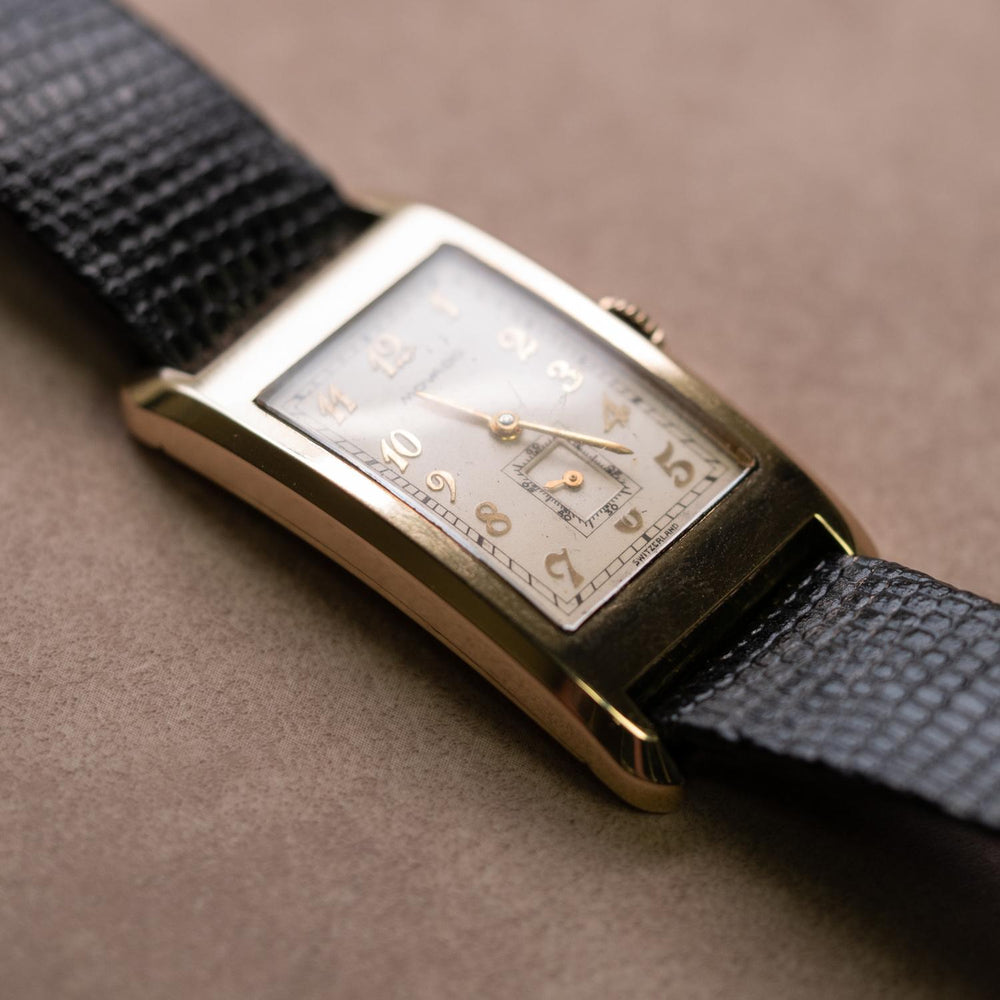 Movado Curviplan Art Deco 23mm 14k GF Engraved Back