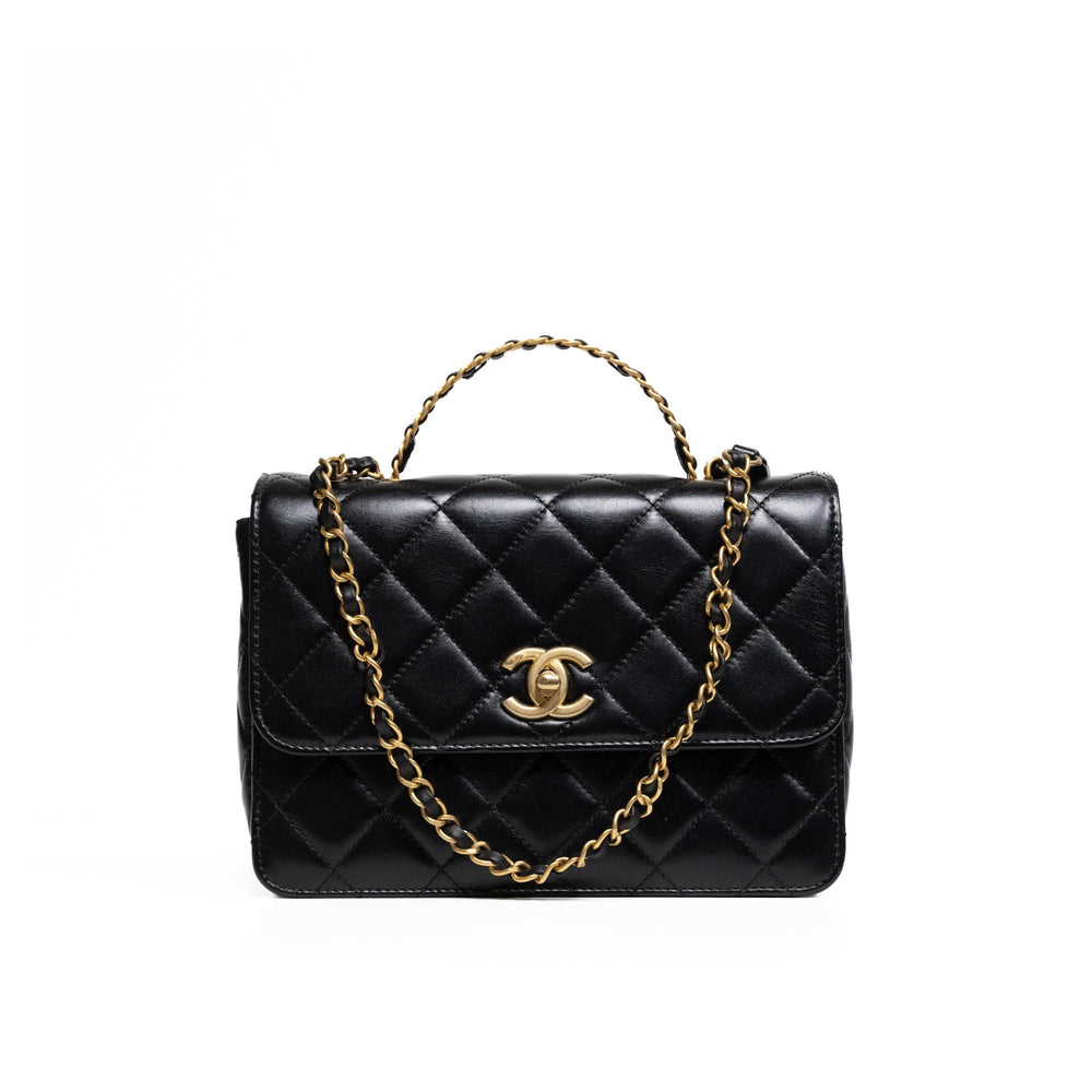Chanel Woven Top Handle CC Rectangular Black Flap Bag