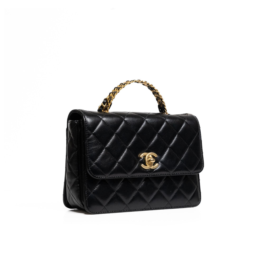 Chanel Woven Top Handle CC Rectangular Black Flap Bag