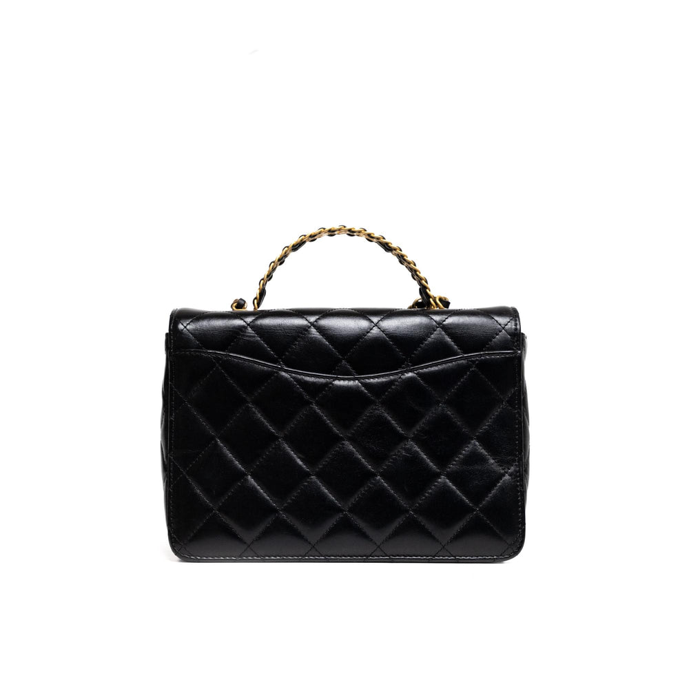Chanel Woven Top Handle CC Rectangular Black Flap Bag
