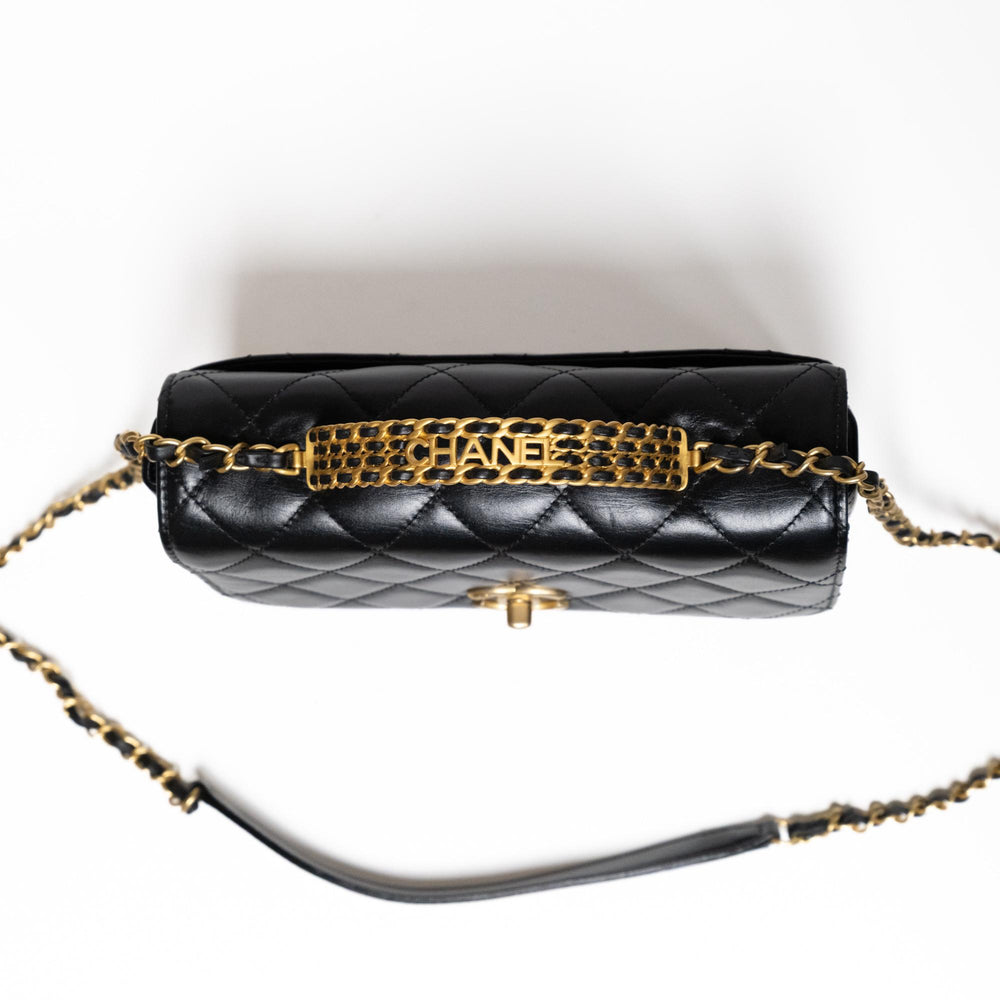 Chanel Woven Top Handle CC Rectangular Black Flap Bag