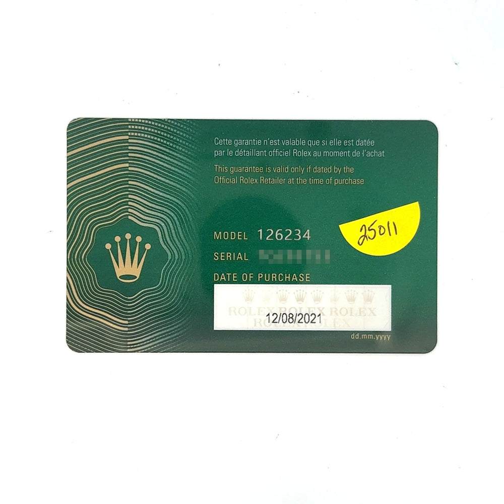 Rolex 126234 Datejust SS 36mm Oyster card