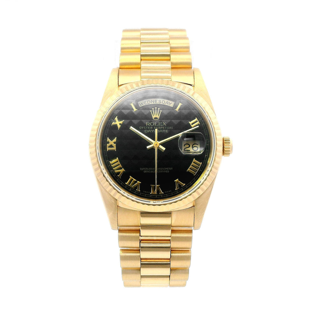 Rolex Day-Date 36mm YG Black Pyramid Dial 18238