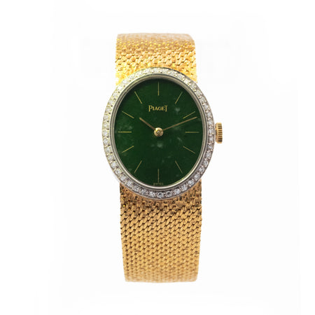Piaget Rare Nephrite Jade Dial Diamond Bezel Mesh 18k YG Band
