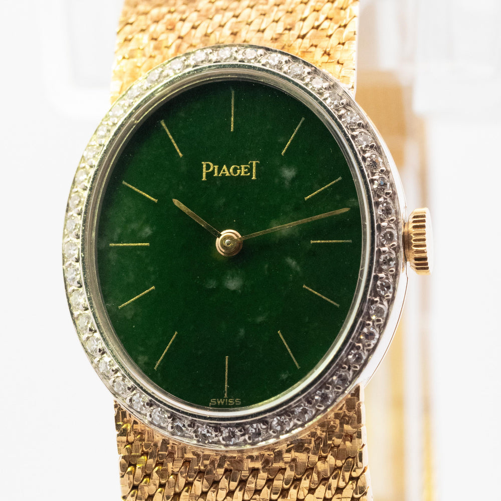 Piaget Rare Nephrite Jade Dial Diamond Bezel Mesh 18k YG Band