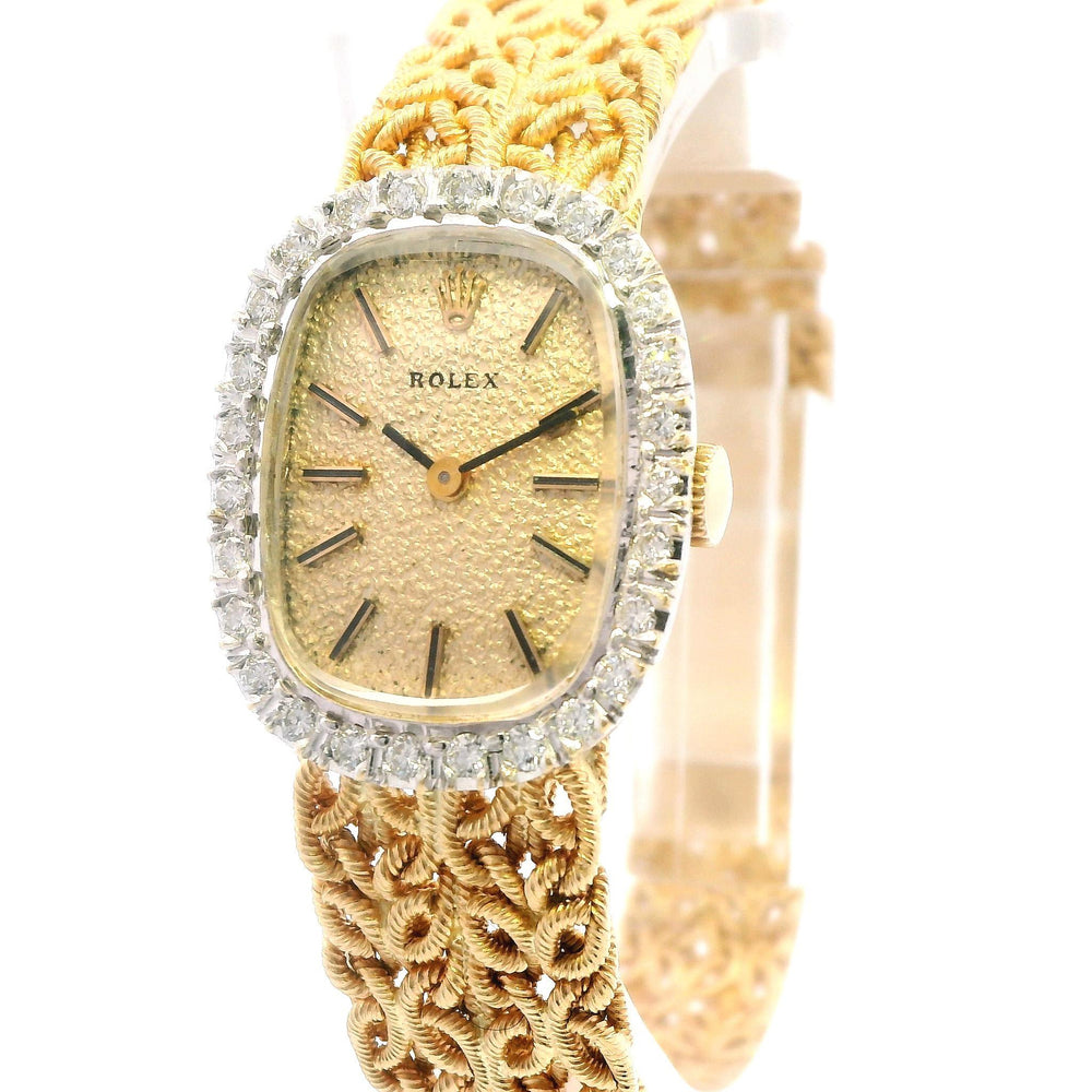 Vintage Ladies Rolex 18ky Mesh Band Diamond Bezel 8199