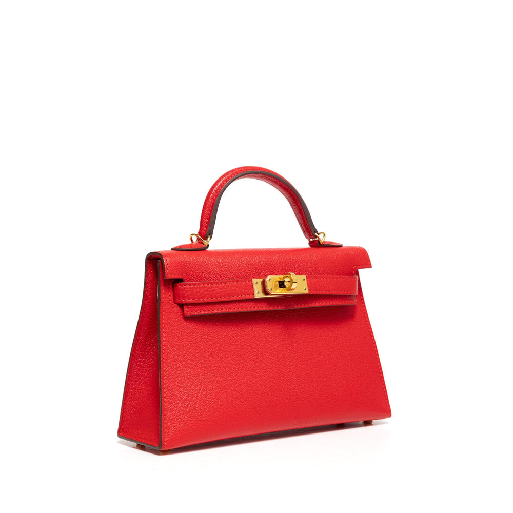 Hermes Red Leather Mini Kelly Sellier Bag with Strap (2018)