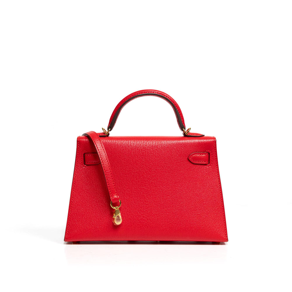 Hermes Red Leather Mini Kelly Sellier Bag with Strap (2018)