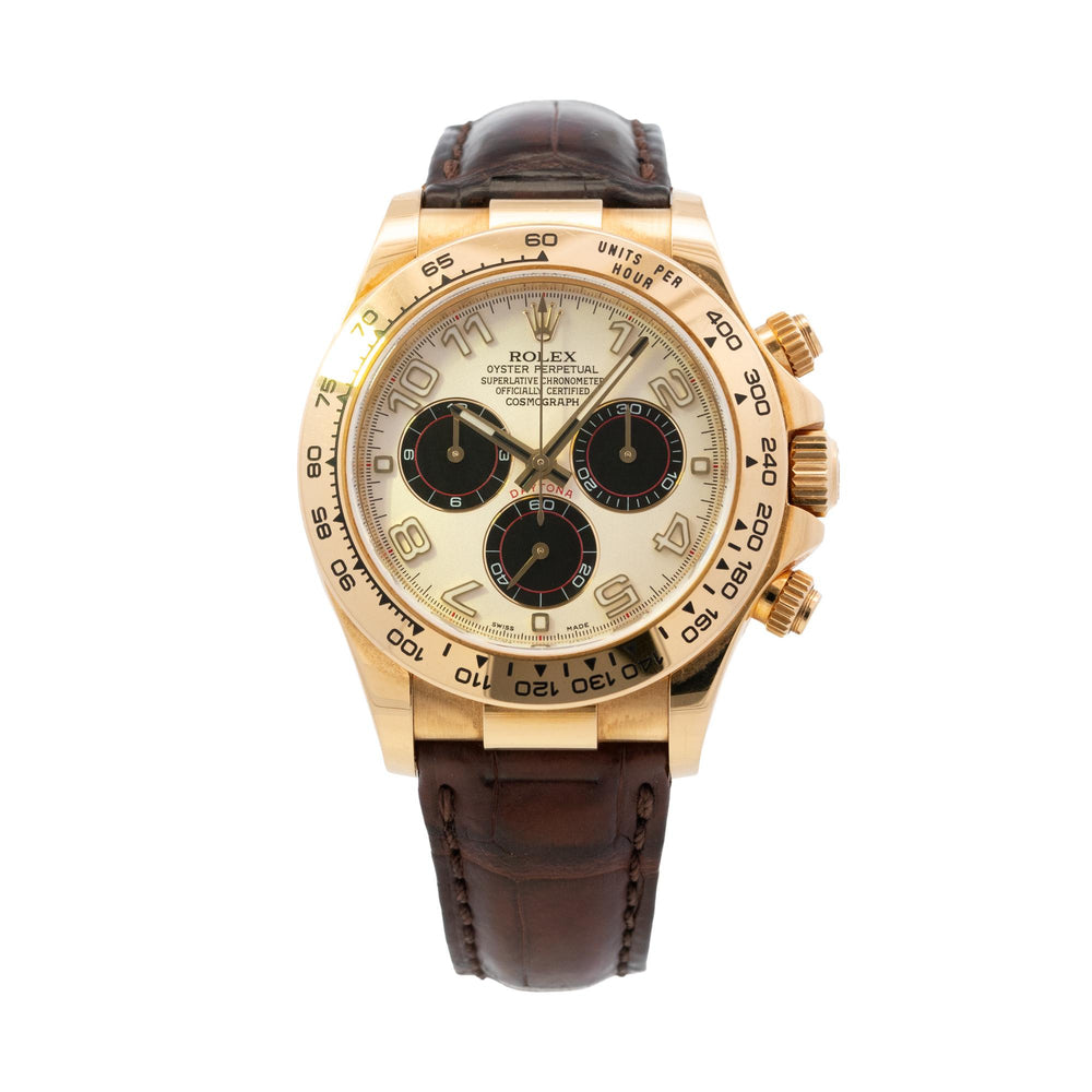 Rolex Daytona 40mm 18k YG on Leather 116518 card