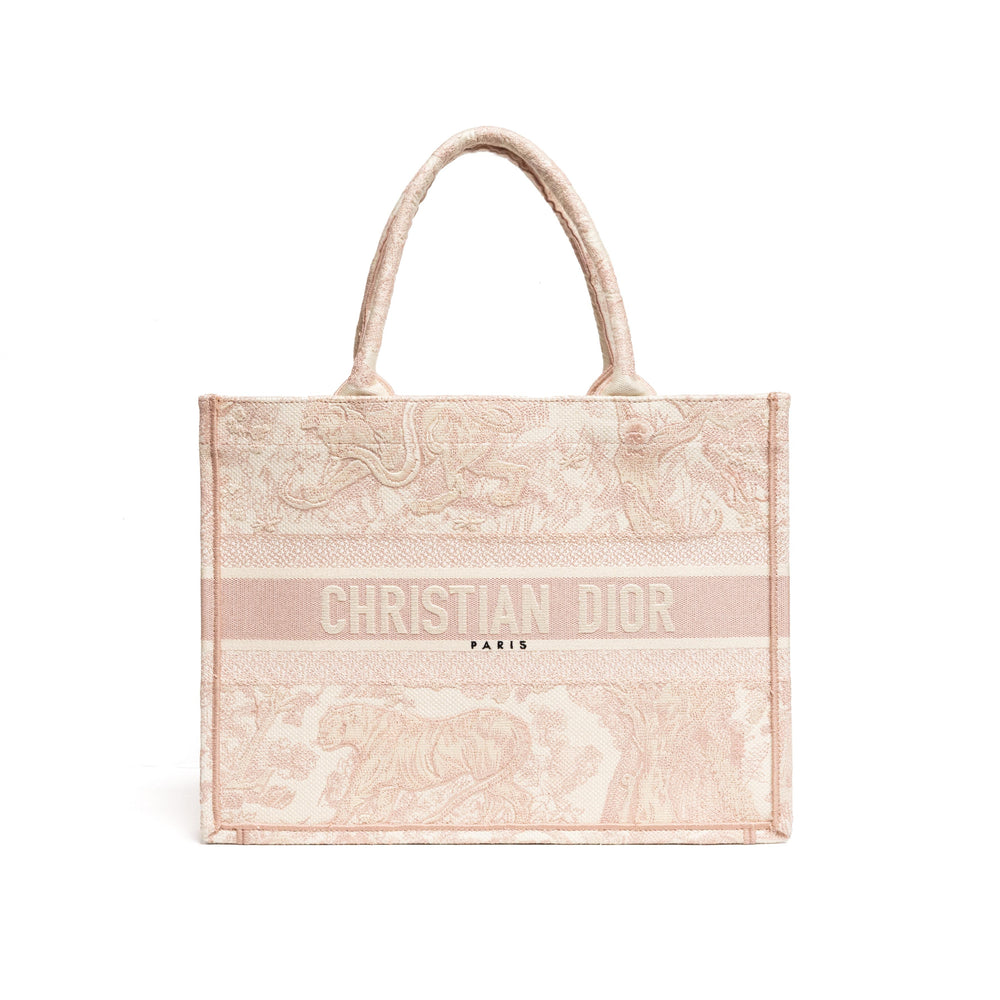 Christian Dior Ecru & Pink Toile de Jouy Embroidery Medium Book tote