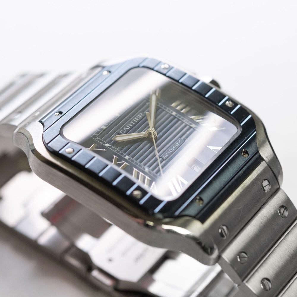 Cartier Santos Large Blue Dial & Bezel SS WSSA0048 B&P