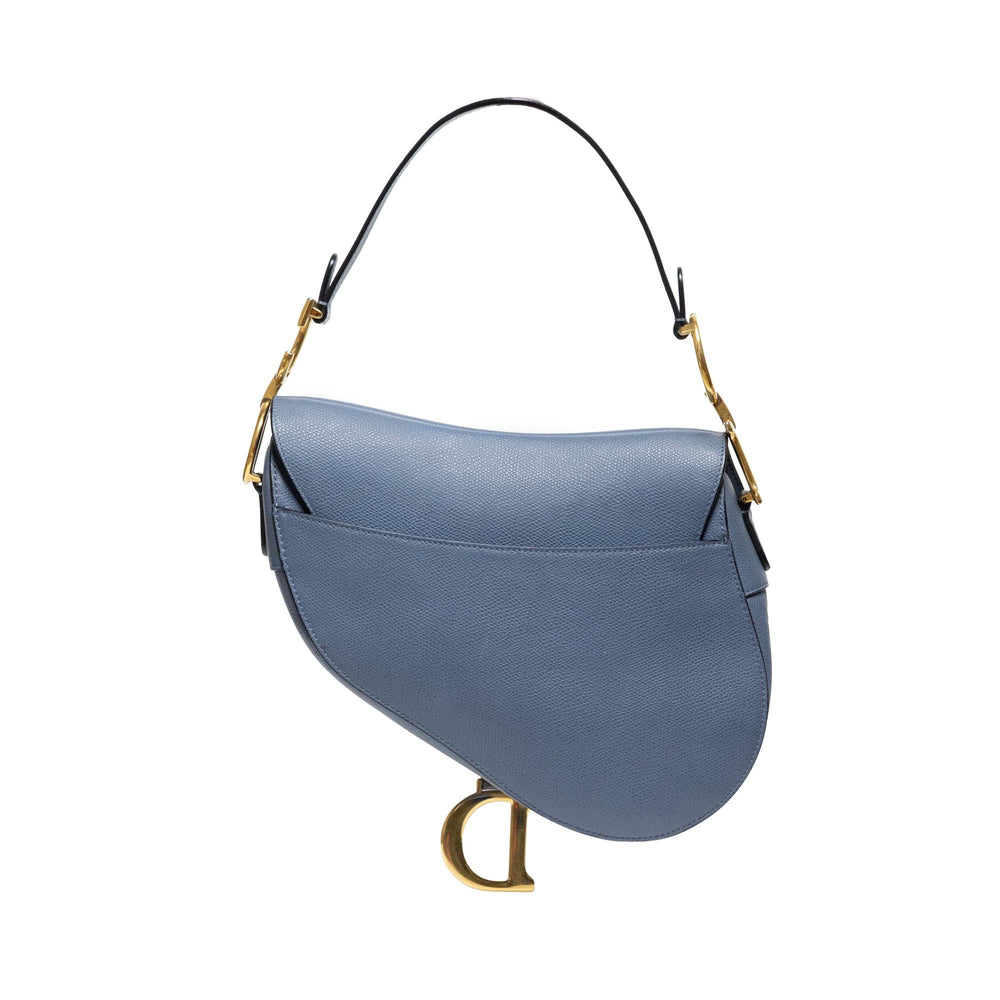 Christian Dior Blue Grey Grained Calfskin Saddle Bag