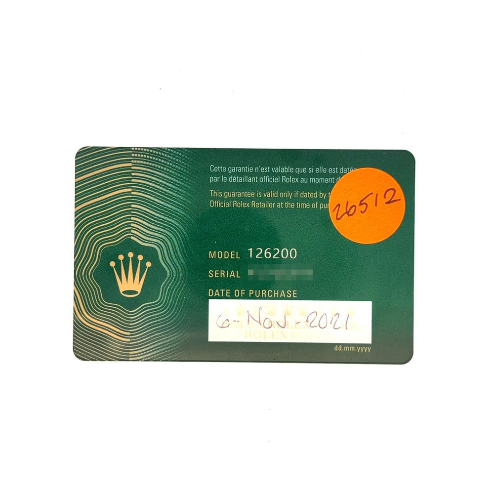 Rolex 36mm Datejust SS 126200 card