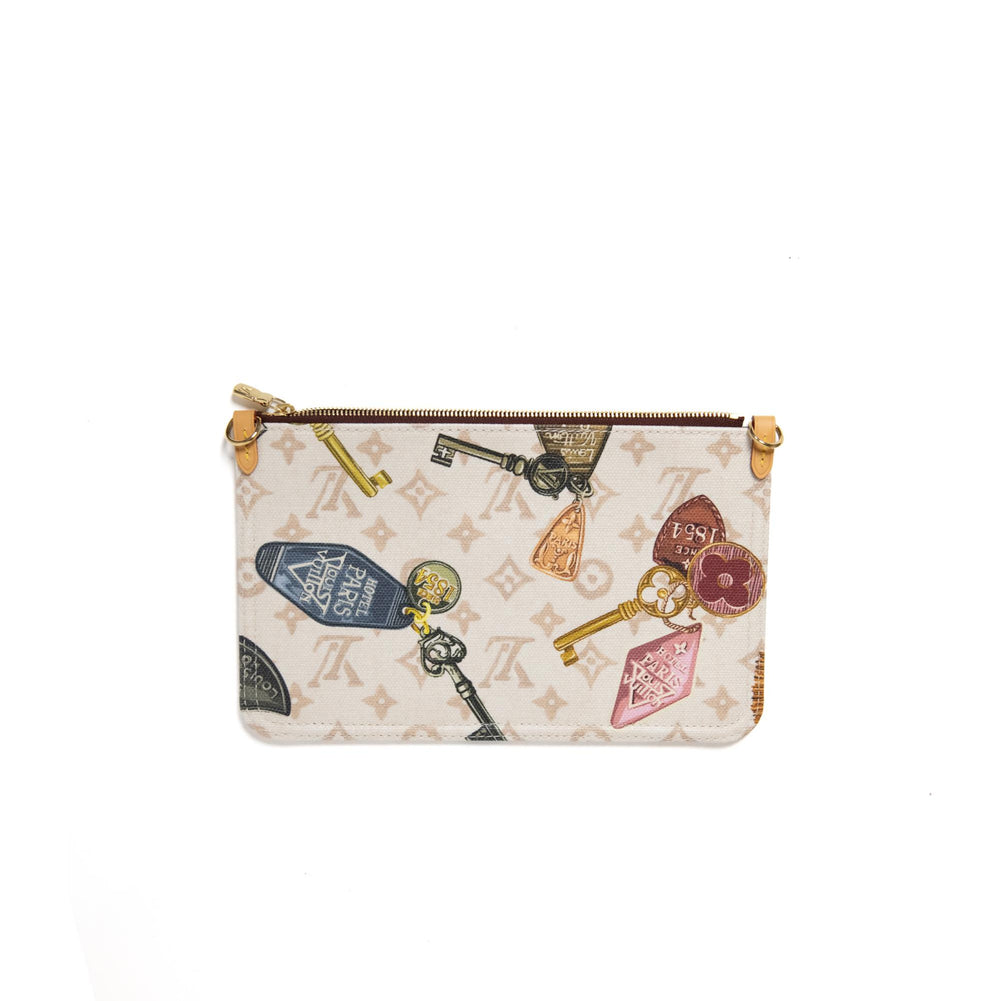 Louis Vuitton GM Neverfull Getaway Mono Dune with retro hotel key print