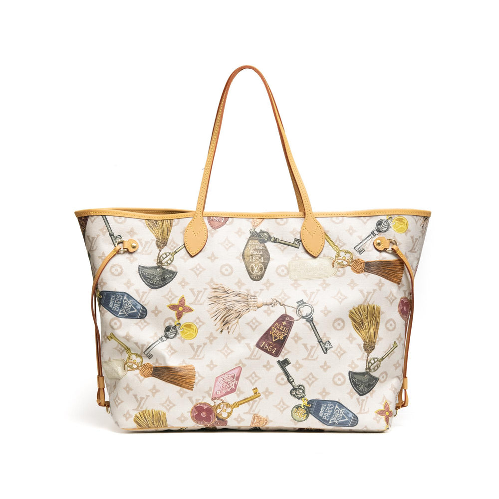 Louis Vuitton GM Neverfull Getaway Mono Dune with retro hotel key print
