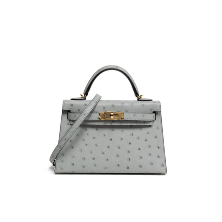 Hermes Kelly Sellier 20cm mini Ostrich Bleu Glacier with Rose Shocking Int 2026