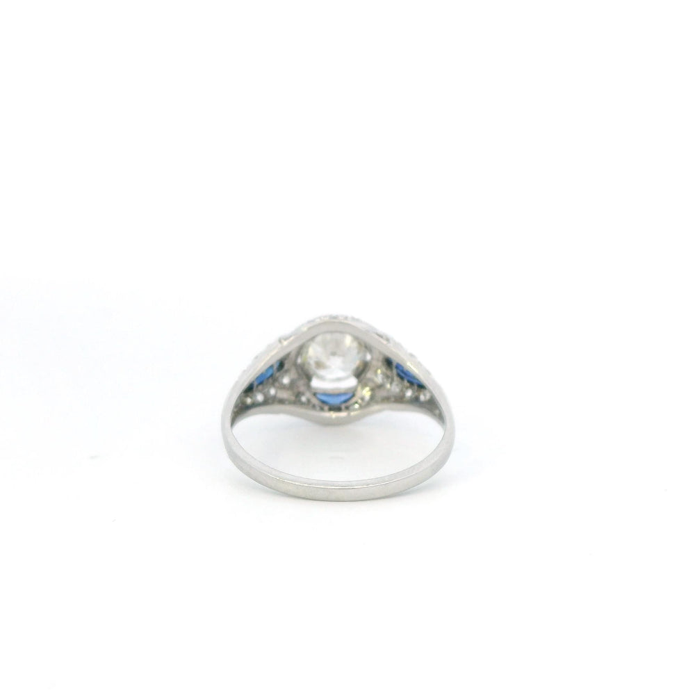 1ct Round Diamond Plat Vintage Halo Ring with Sapphire & Diamond accent