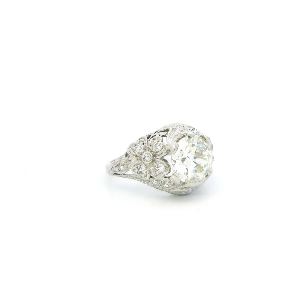 2.08ct I VS2 Platinum Vintage Floral Engagement ring with Diamond Side Stones
