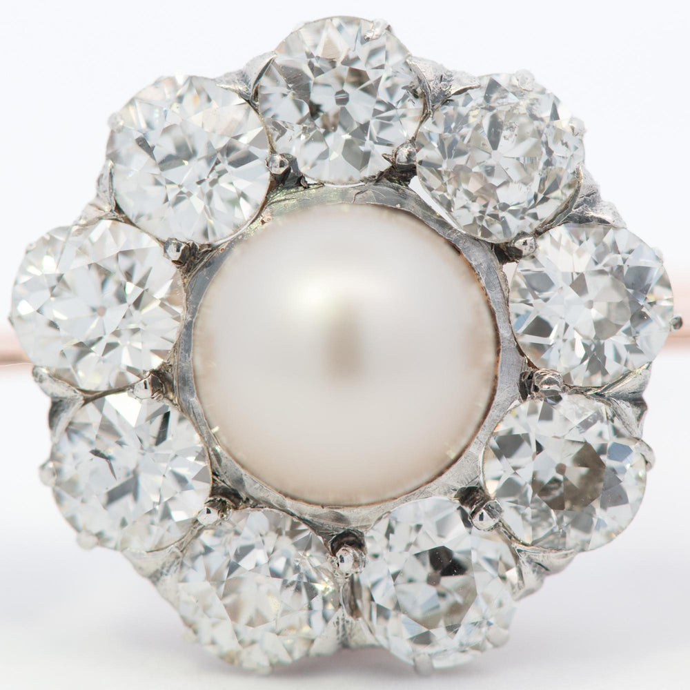 Diamond Brooch Gold on Silver With Pearl Center Stone