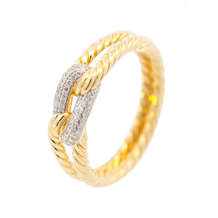 David Yurman 18k Yellow Gold Cable Ring with Pave Diamonds