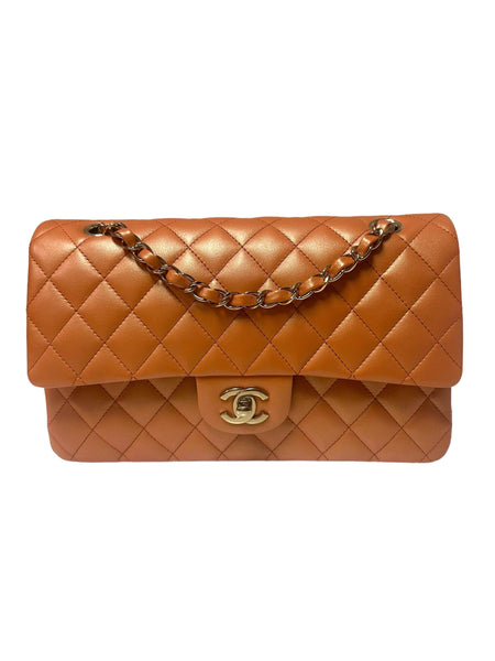 Chanel 2024 Orange Iridescent Classic Medium Double Flap Shoulder Bag