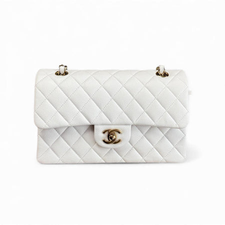 Chanel Classic Small White Caviar Double Flap Bag with Gold Hardware (2025)