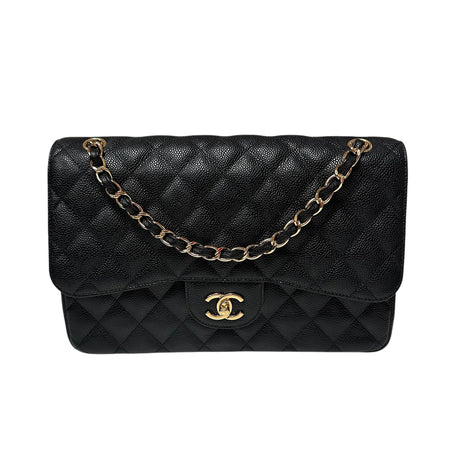 Chanel Black Caviar Classic Jumbo Double Flap Bag with Gold Hardware