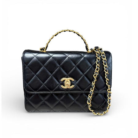 Chanel Woven Top Handle CC Rectangular Black Flap Bag