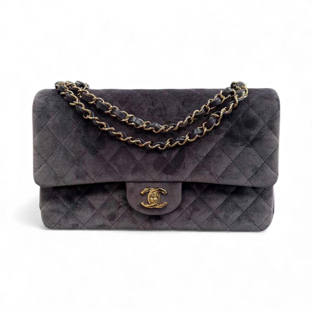 Chanel Blue Suede Classic Medium Double Flap Bag with Gold Hardware