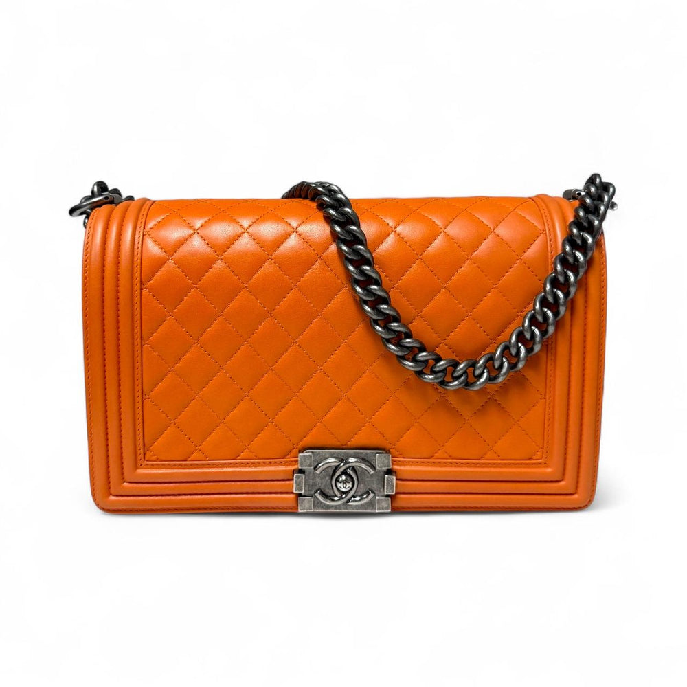 Chanel Orange Lambskin Large Boy Bag