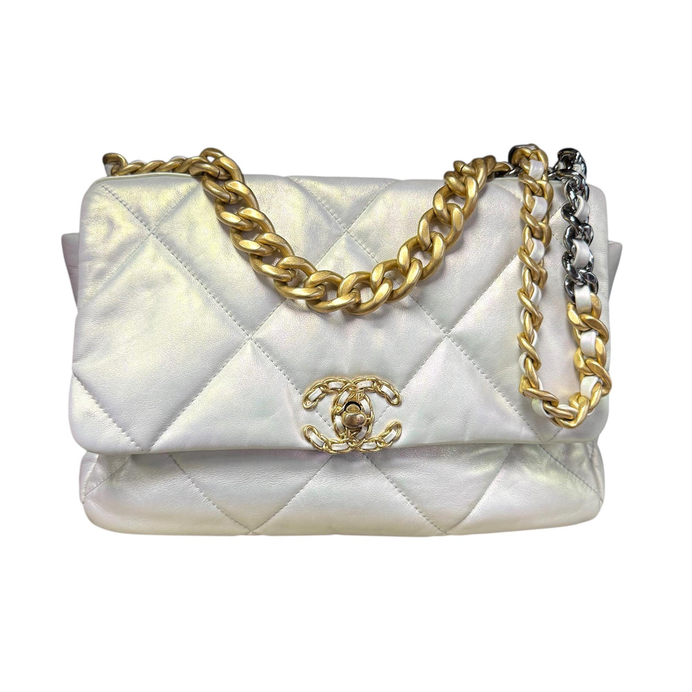 Chanel Silver Iridescent Large 19 Flap Bag