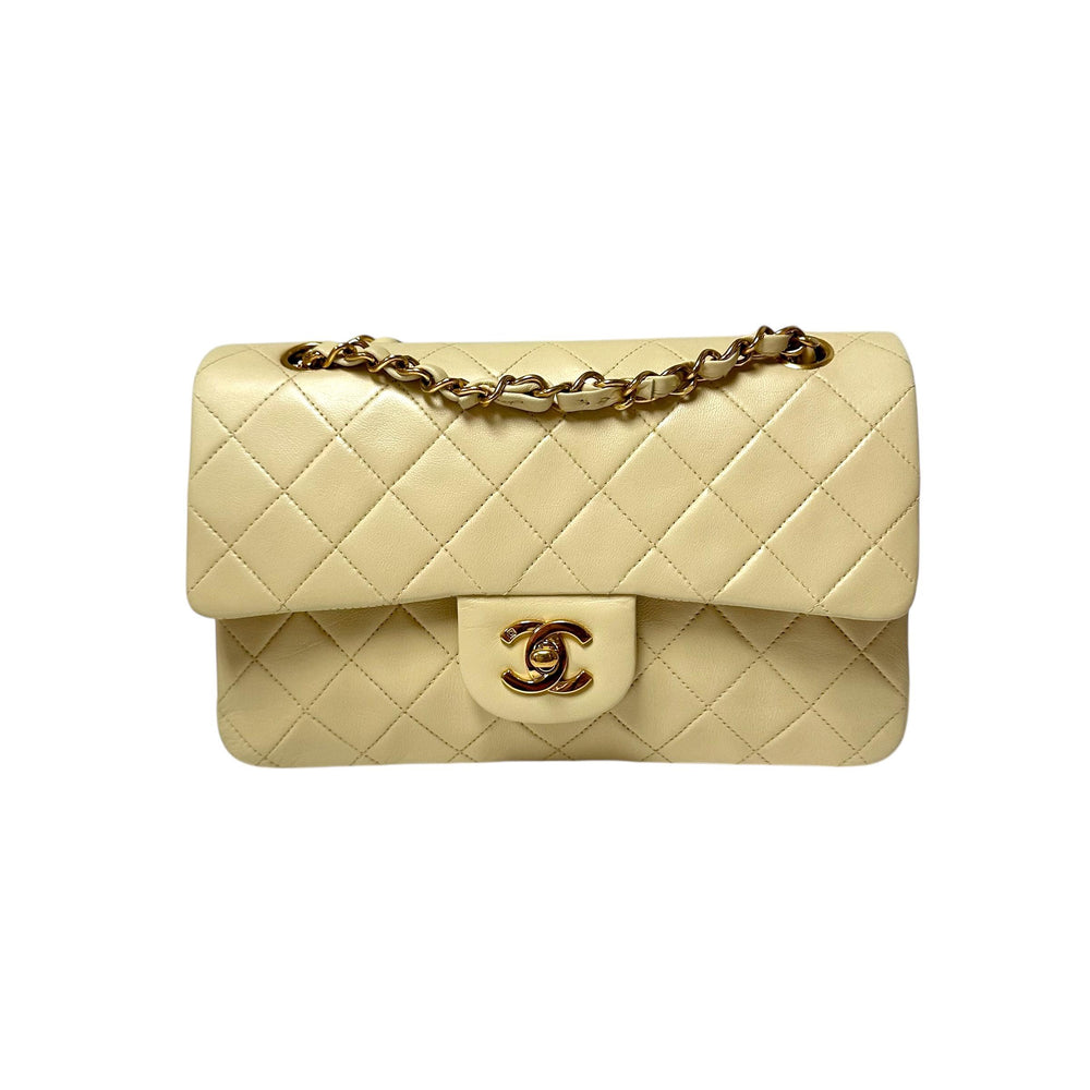 Chanel Vintage Small Classic Double Flap Bag in Cream Lambskin