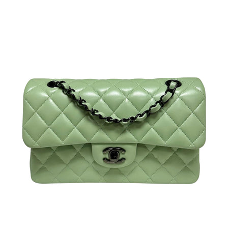 Chanel Green Lambskin Classic Small Double Flap Bag
