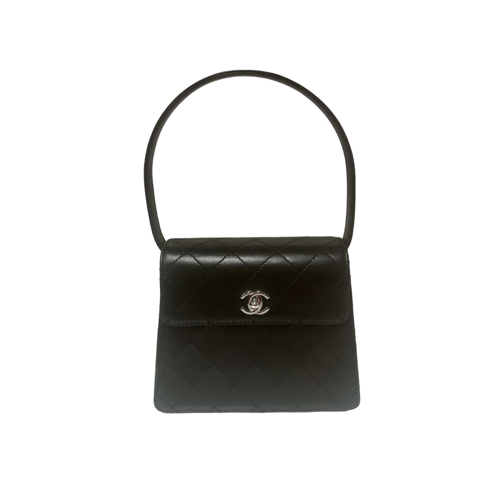 Chanel Vintage Black Leather Kelly Top Handle Bag