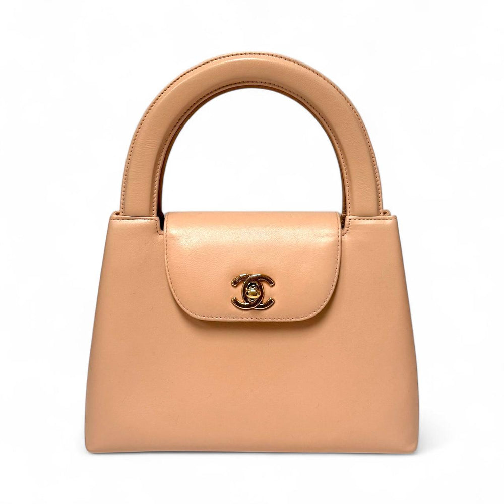 Chanel Vintage Mini Beige Lambskin Kelly Top Handle Bag