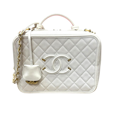 Chanel White Leather Medium Filigree Vanity Case Bag