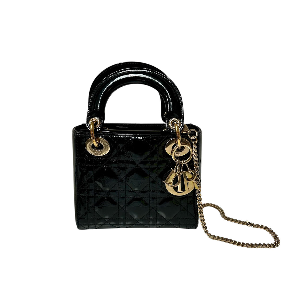 Christian Dior Black Patent Leather Lady Dior Mini Bag