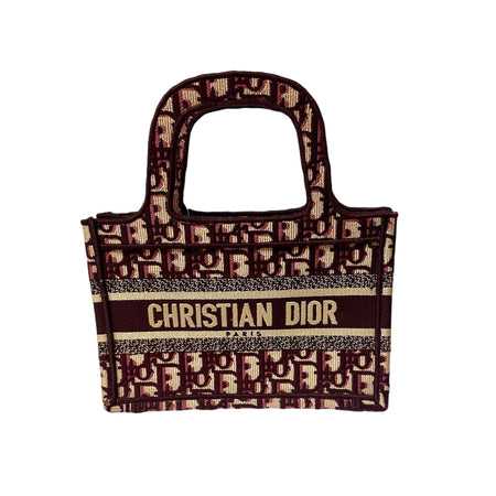 Dior Burgundy Canvas Mini Oblique Book Tote