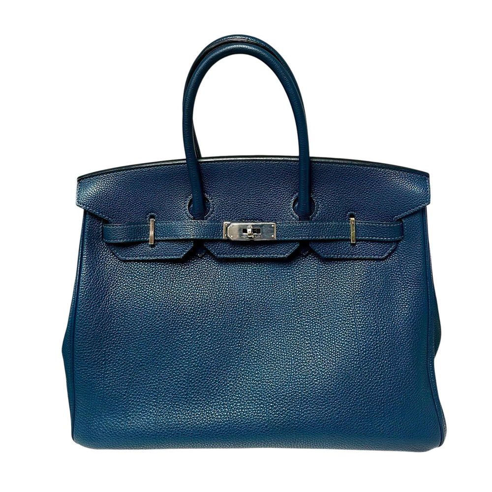 Hermès Blue Birkin 35 Top Handle Bag with Palladium Hardware (2008)